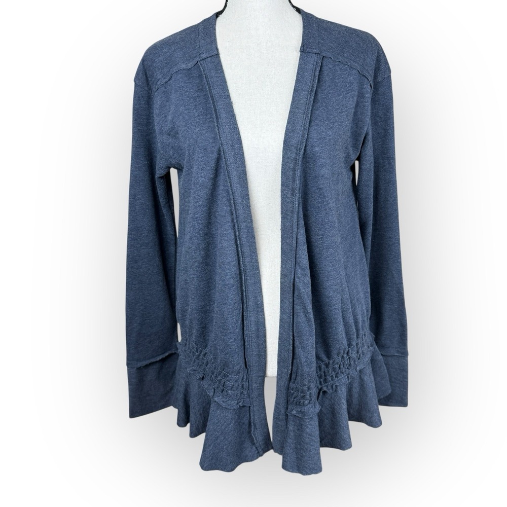 Susina Open Front Cardigan XS Oversized Cotton‎ Terry Blue Layer Everyday Ruffle